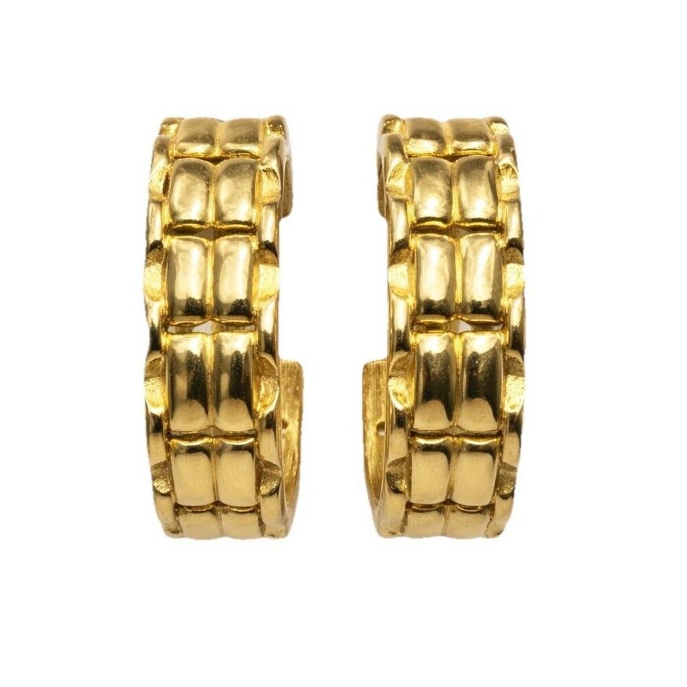 Vintage Monet Gold Tone Chunky Link Hoop Earrings Back Bold 80s Statement Post